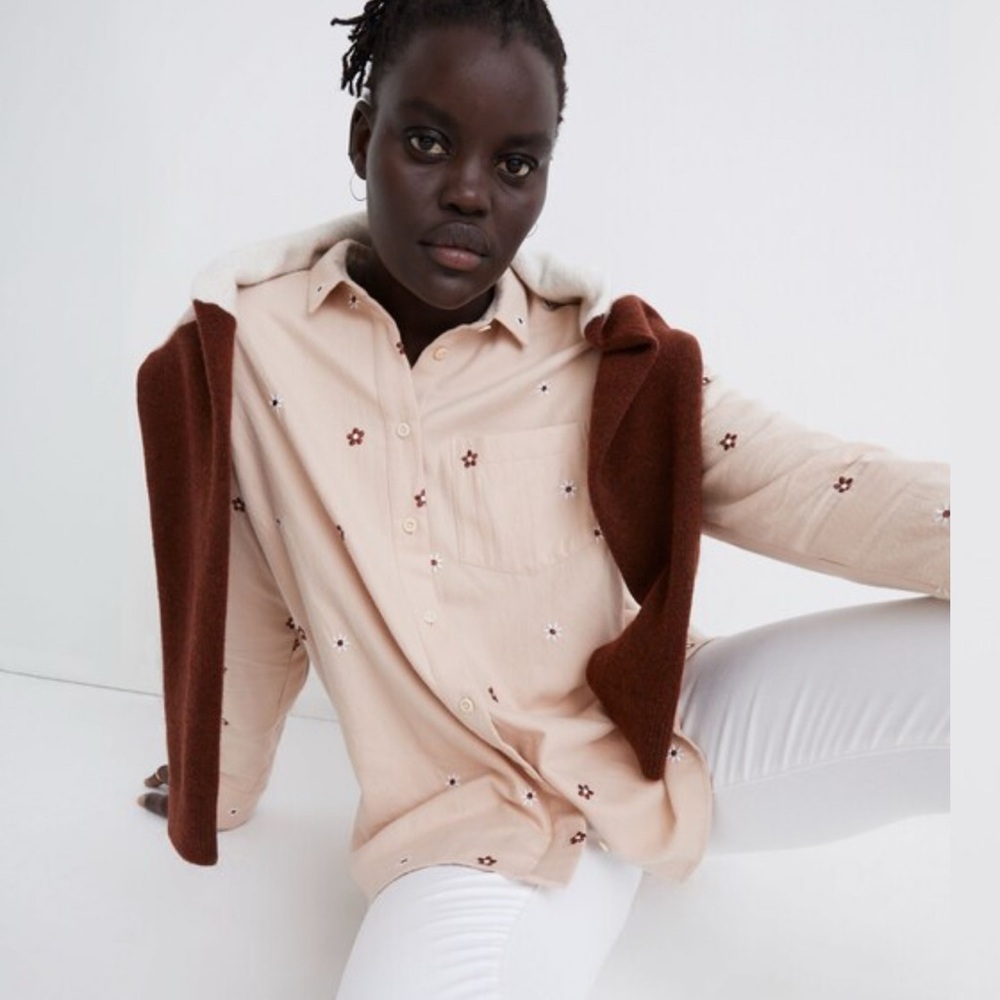 MADEWELL Daisy Embroidered Flannel Classic Ex Boyfriend Shirt